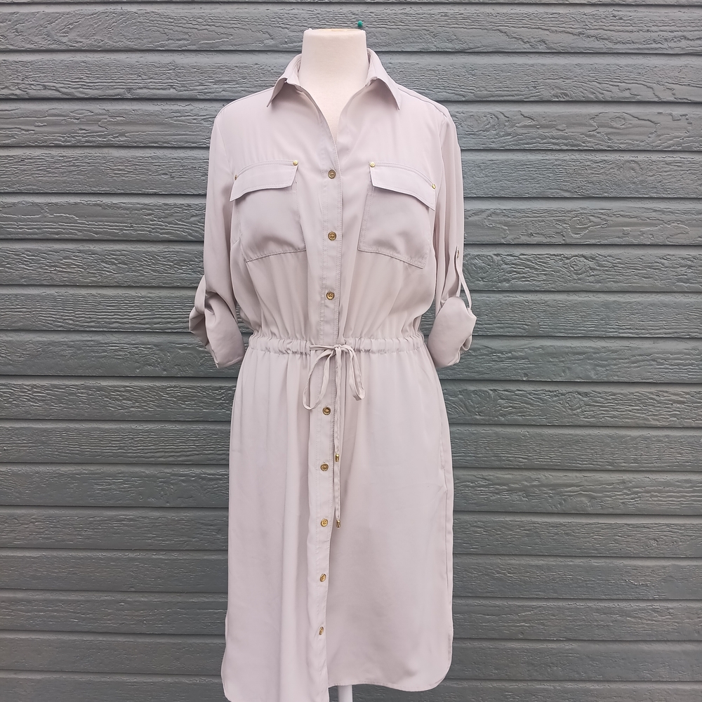 Jones New York Light Taupe Button-Front Shirt Midi Dress
